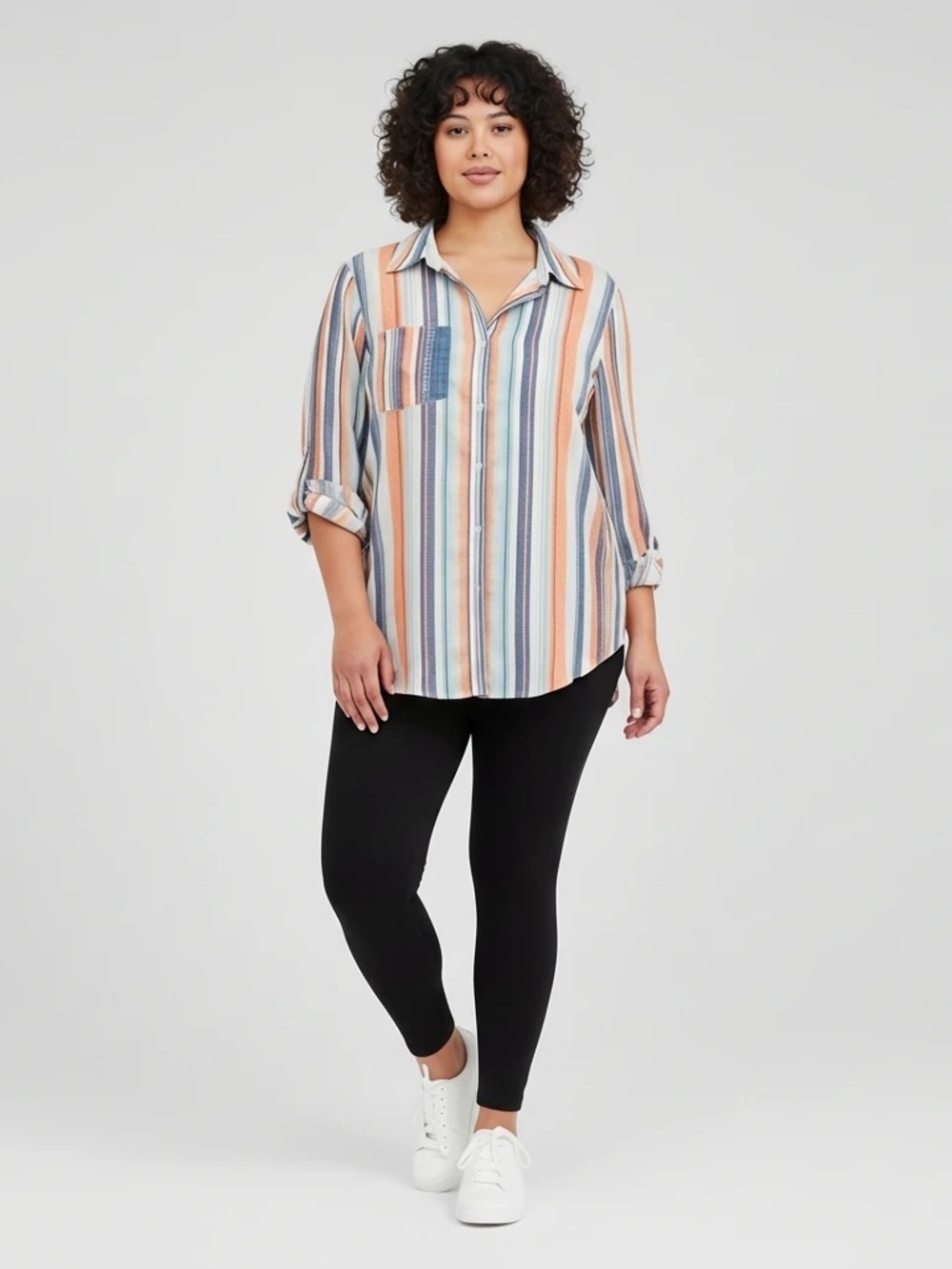 Women’s Multicolor Striped Long Sleeve Button-Down Shirt Size Large